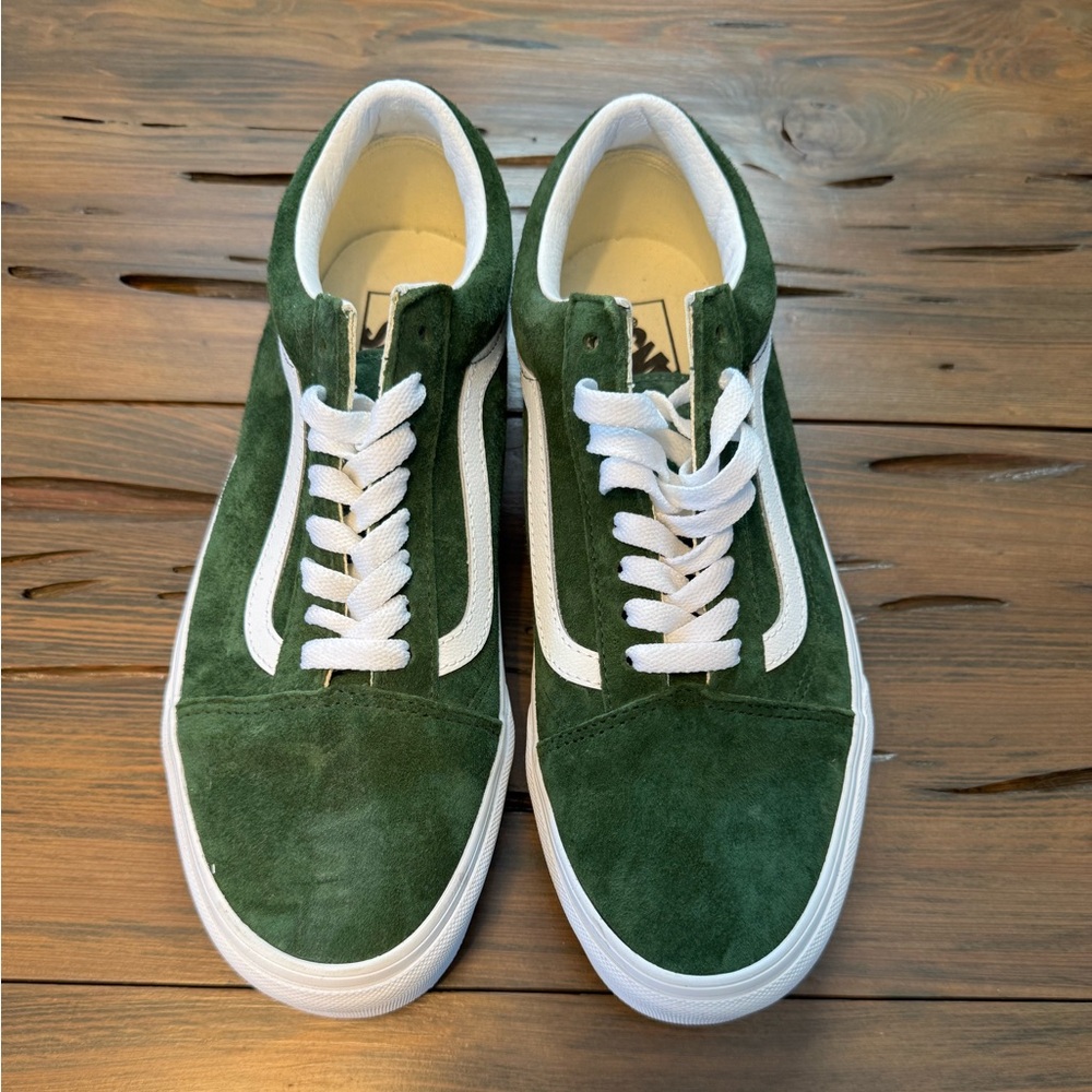 Vans Classic Old Skool Green Suede Sneakers with White Stripe